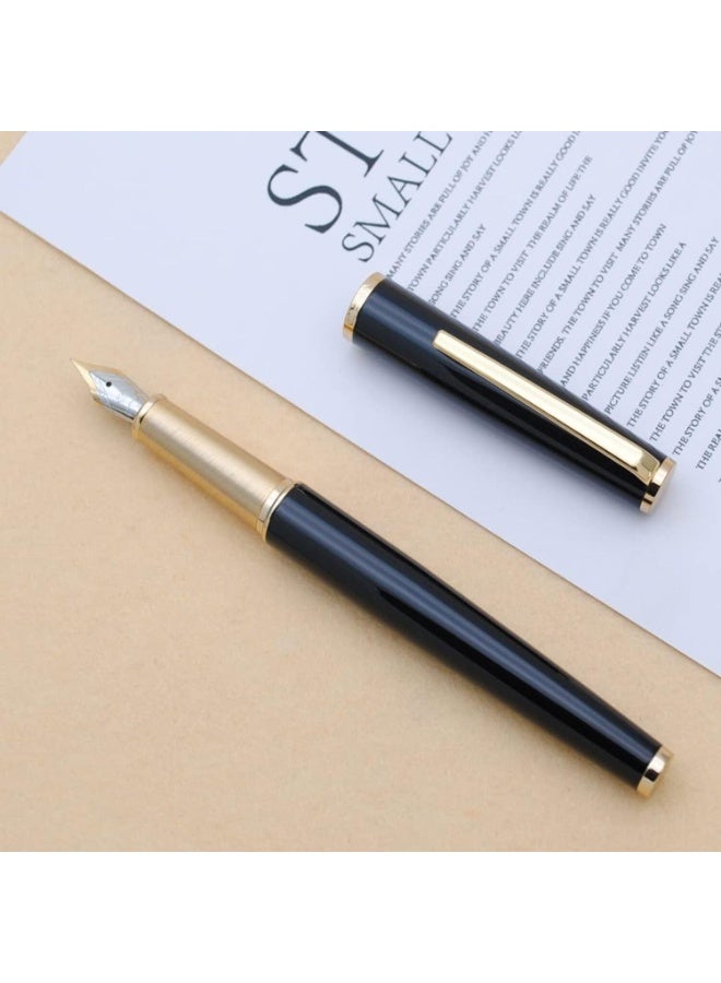 FAYET Metal Fountain Pen with 0.5mm Medium Nib, Glossy Piano Painted Finish, Includes 2 Ink Cartridges, Black and Gold Clip - Image 5